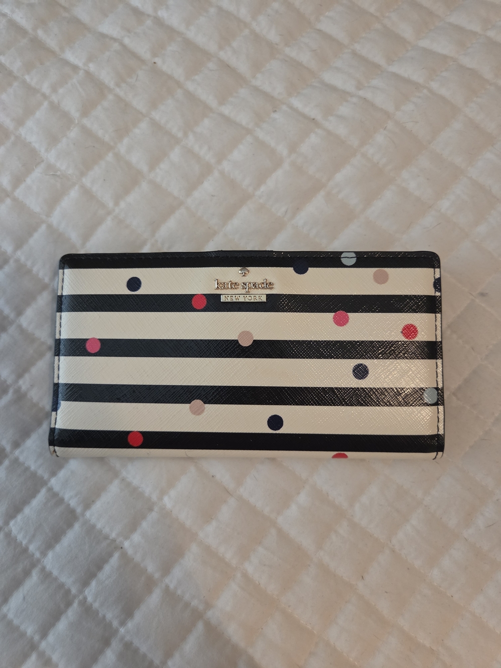 kate spade Black and White Stripe Polka Dot Continental Wallet - Picture 2 of 7